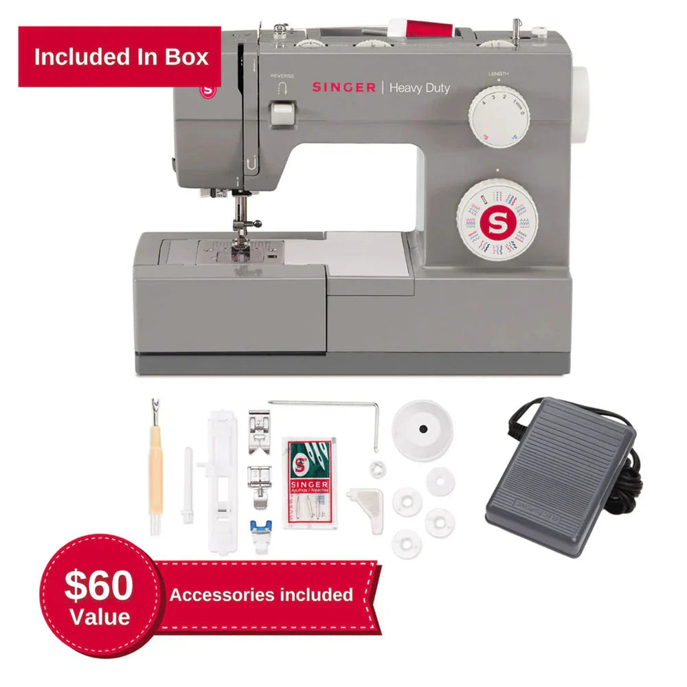 SINGER 4432 Heavy Duty sewing machine accessories included with foot pedal and sewing tools