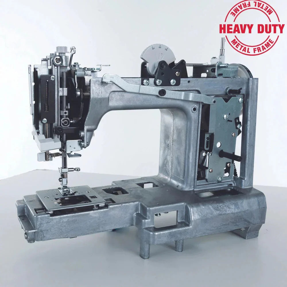 Interior metal frame of SINGER Heavy Duty 4432 sewing machine showcasing heavy-duty construction