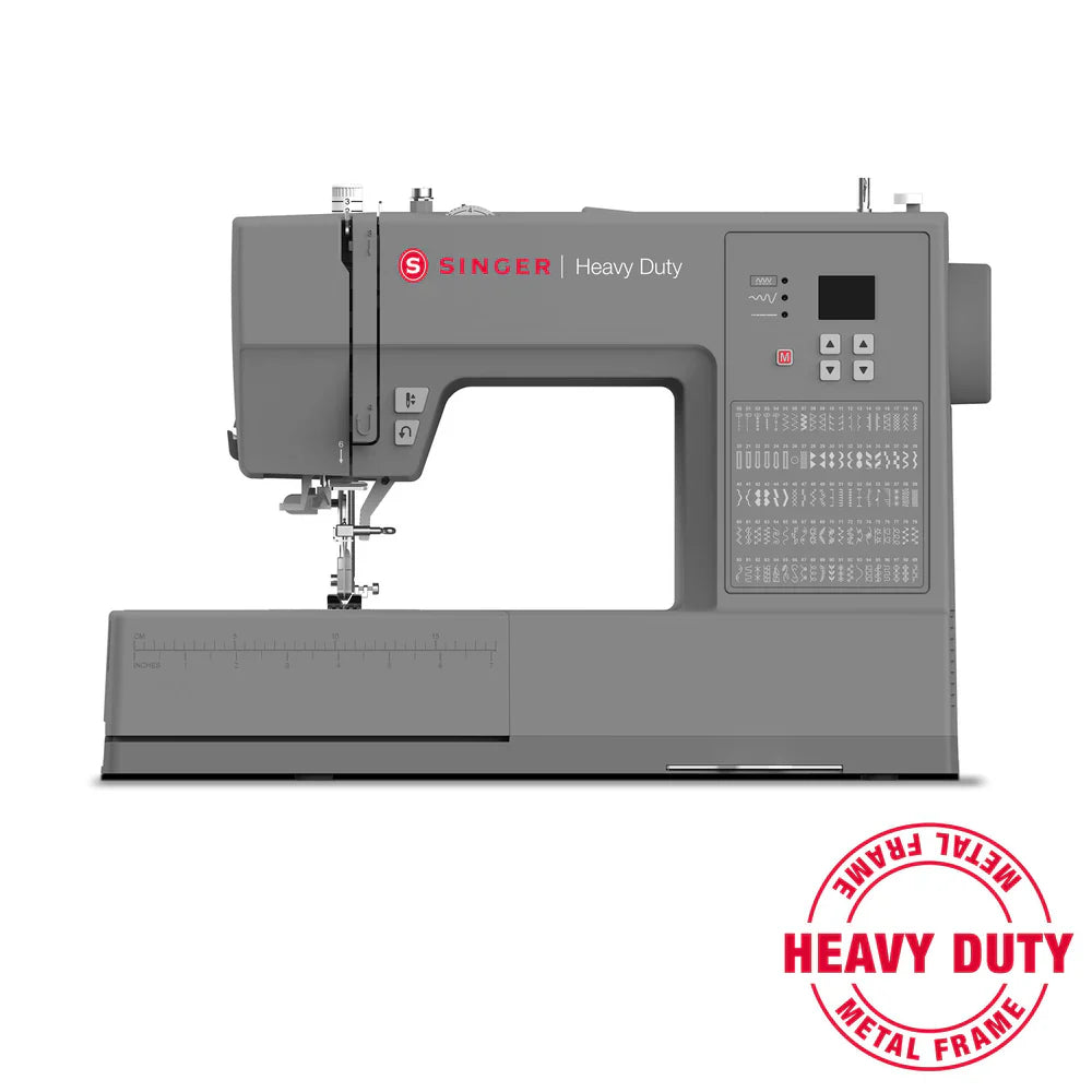 SINGER Heavy Duty 6600C computerized sewing machine side view highlighting stitch selection panel and LCD controls