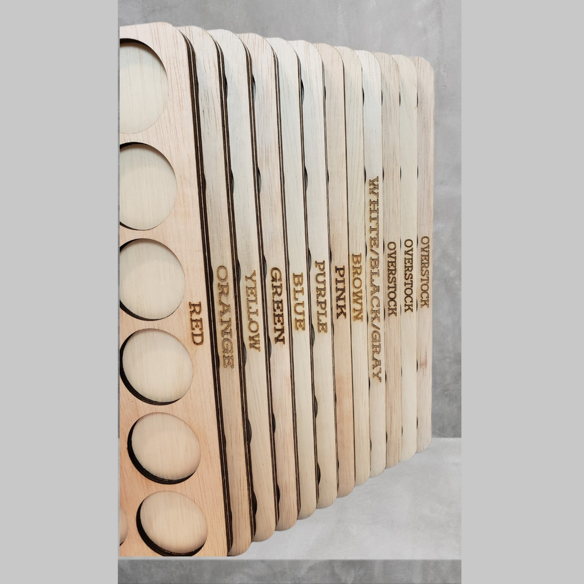 Sort-by-Color Thread Storage Trays, 432 Spools — close-up of engraved color-family labels on tray edges