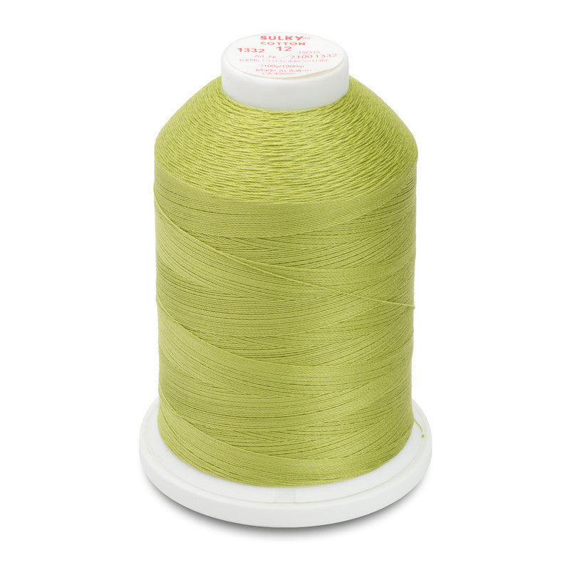 Sulky 12 Wt. Cotton Thread -Deep Chartreuse - 2,100 yd. Jumbo Cone