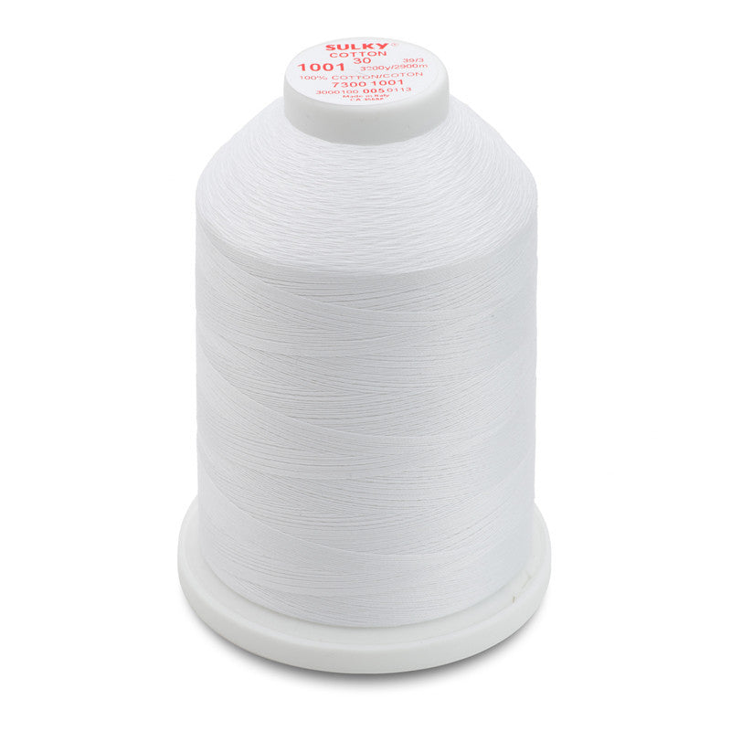 Sulky 30 Wt. Cotton Thread - Bright White - 3,200 yd. Jumbo Cone