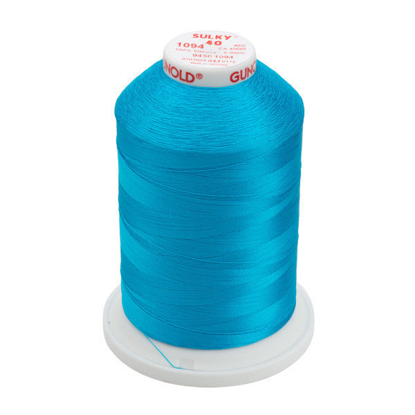 Sulky 40 Wt. Rayon Thread- Med. Turquoise - 5,500 yd. Jumbo Cone