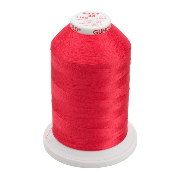Sulky 40 Wt. Rayon Thread- Red Geranium - 5,500 yd. Jumbo Cone