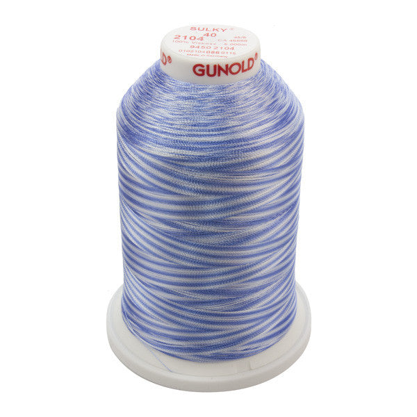 Sulky 40 Wt. Rayon Variegated Thread - Vari-Pastel Blues - 5,500 yd. Jumbo Cone
