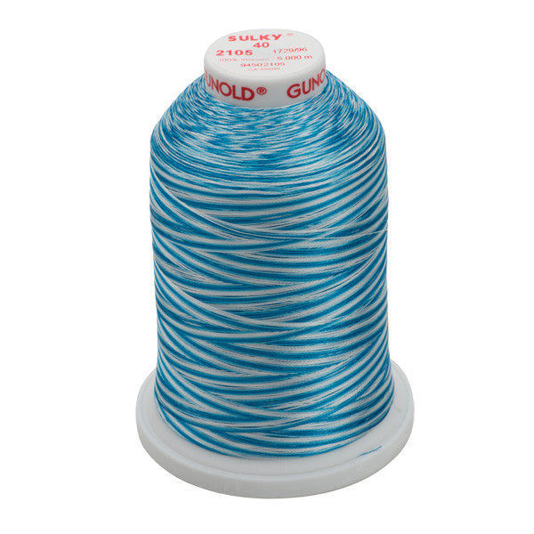 Sulky 40 Wt. Rayon Variegated Thread - Vari-Teal Blues - 5,500 yd. Jumbo Cone