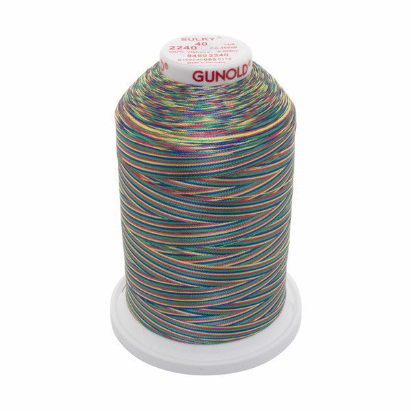 Sulky 40 Wt. Rayon Multi-Color Thread -Green/Coral/Blue/Yellow - 5,500 yd. Jumbo Cone