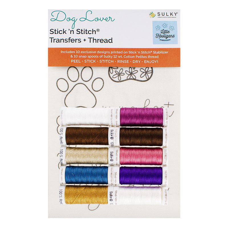 Sulky Dog Lover by Little Hooligans Stick ’n Stitch Transfers & Thread Kit