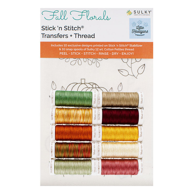 Sulky Fall Florals by Little Hooligans Stick ’n Stitch Transfers & Thread Kit