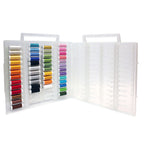Open Holiday Spoolie Collection #2 case with rows of colorful thread spools and empty slots in the opposite panel.