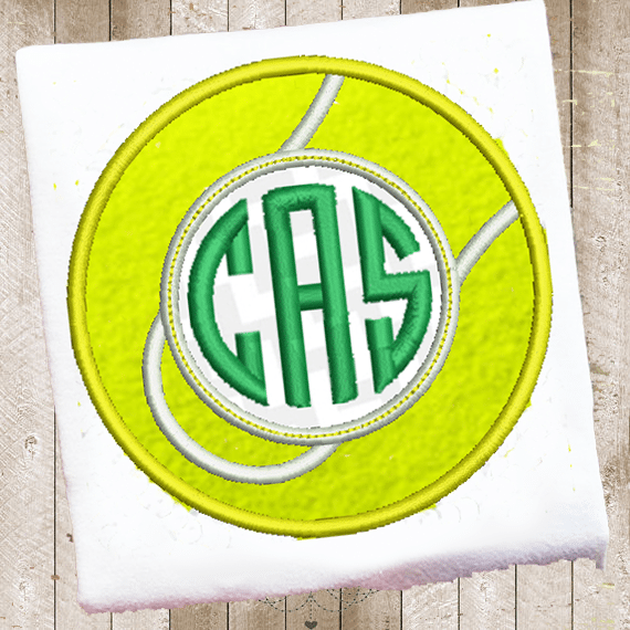 Creative Appliques Tennis Ball Monogram Applique included in the Sports Monogram Frame Applique Bundle