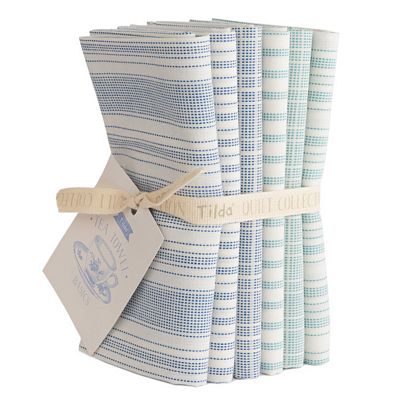 Tilda Woven Tea Towel Blue Teal Fat Quarter Bundle – 6 Fabrics fabric bundle