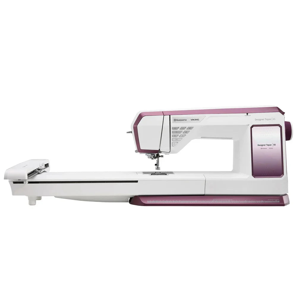 Husqvarna Viking Designer Topaz 65 sewing and embroidery machine with extended embroidery arm and large workspace
