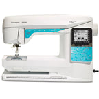 Husqvarna Viking Opal 670 computerized sewing machine front view with touch screen display and long arm sewing area