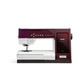 Sewing machine with maroon and white design on a white background