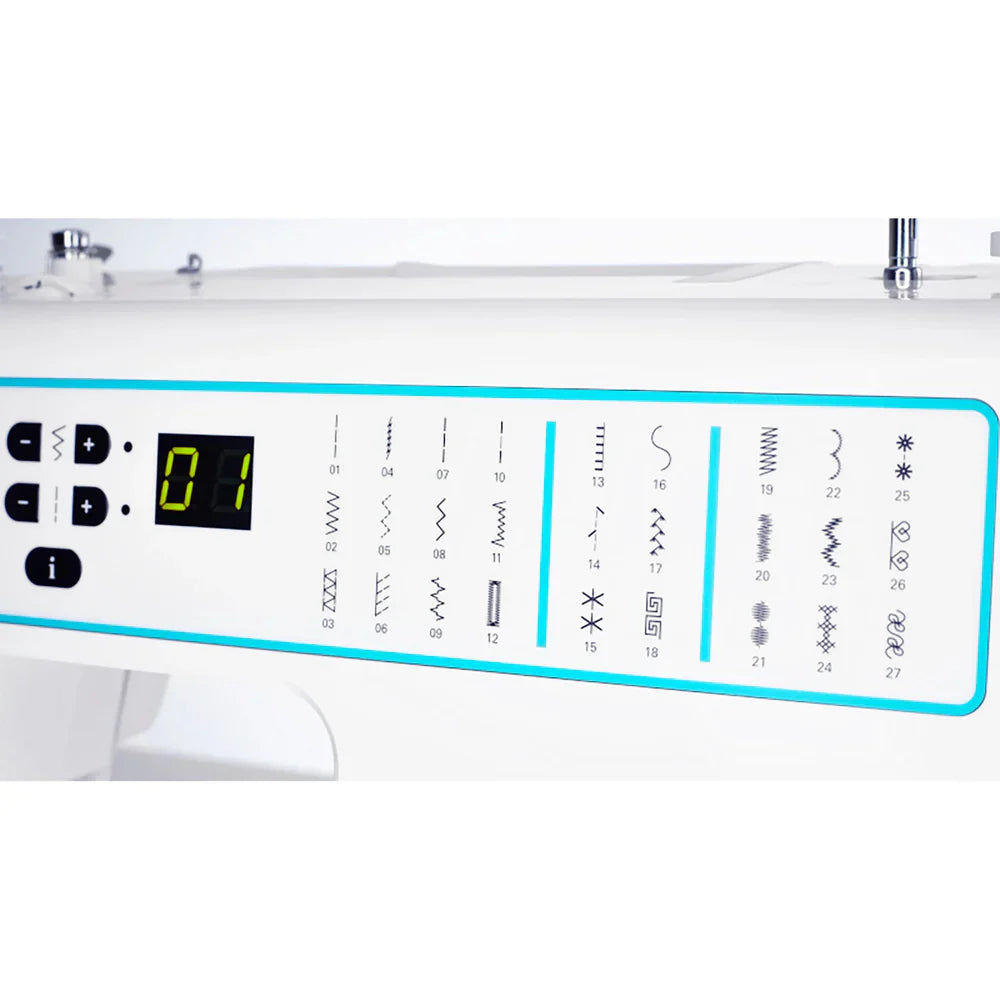 Control panel of a medical device with digital display and various buttons on a white background